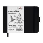 Скетчбук 100л., 148*105 Гамма "Студия", черный, твердая обложка, на резинке, белая, 110г/м2