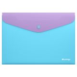 Папка-конверт на кнопке Berlingo "Haze" А4, 200мкм, софт-тач, с цветным клапаном, сиреневая/голубая