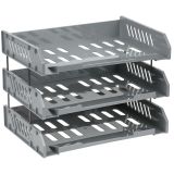 Лоток для бумаг горизонтальный СТАММ "Сити", набор 3шт., на мет. стержнях, широкая загрузка, серый