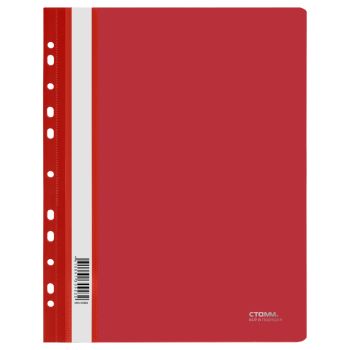 Папка-скоросшиватель пластик. перф. СТАММ А4, 180мкм, красная с прозр. верхом