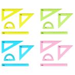 Набор чертежный СТАММ, размер XL (линейка 30см, 2 треугольника, транспортир), прозрачный, неоновые цвета, ассорти, европодвес