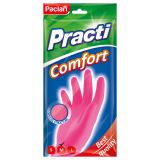 Перчатки резиновые хозяйственные Paclan "Practi. Comfort", разм. М, х/б напыление, розовые, пакет с европодвесом