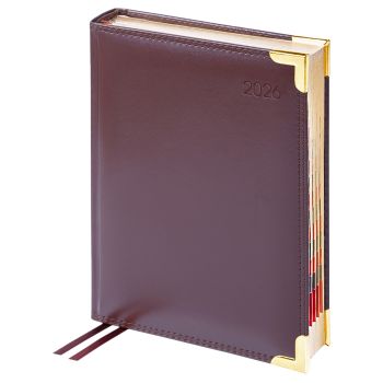 Ежедневник датированный 2026г., А6, 184л., Delucci, Гладкая кожа, зол. срез, коричневый
