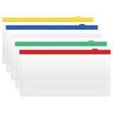 Папка-конверт на zip-молнии СТАММ 255*130мм, ПВХ, 120мкм, прозрачная, цветная молния, карман, для ж/д и авиа билетов, ассорти