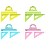 Набор чертежный СТАММ, размер M (линейка 20см, 2 треугольника, транспортир), прозрачный, неоновые цвета, ассорти, европодвес