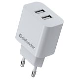 Зарядное устройство сетевое Defender UPA-22 белый, 2xUSB, 2.1А output, черный