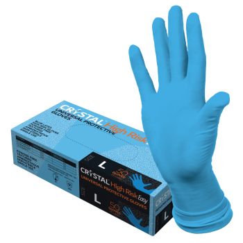 Перчатки латексные CRYSTAL HIGH RISK Easy, L, 25 пар (50шт), универсальные, нестер. неопудренные, синие
