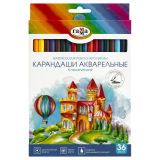 Карандаши акварельные Гамма "Классические", 36цв., шестигранные, заточен., с кистью, картон. упак., европодвес