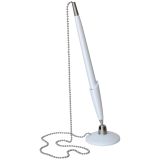 Ручка шариковая настольная OfficeSpace синяя, 0,7мм, белый корпус, металлическая цепочка