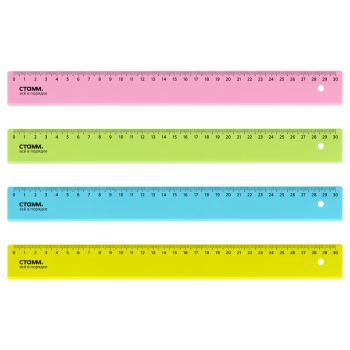 Линейка 30см СТАММ, пластиковая, прозрачная, неоновые цвета, ассорти