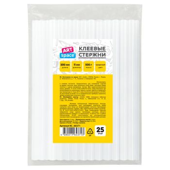 Клеевые стержни ArtSpace, диаметр 11мм, длина 200мм, прозрачные, набор 25шт., пакет