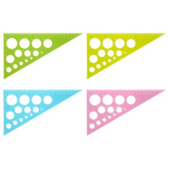 Треугольник 30°, 19см СТАММ, пластиковый, с окружностями, прозрачный, неоновые цвета, ассорти