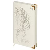 Еженедельник датированный 2026г., 90*165, 64л., твердый переплет, кожзам, BG "Horse. Pearl", жемчужный, цветной срез