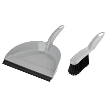 Комплект для уборки OfficeClean щетка-сметка и совок, с резиновой кромкой, ширина 24 см, пластик, серый