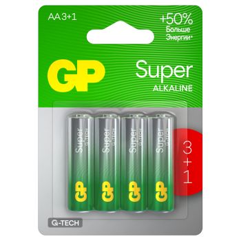 Батарейка GP Super G-Tech AA (LR6) 15A алкалиновая, BC4 (промо 3+1)