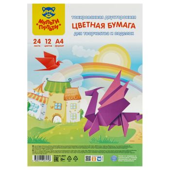 Цветная бумага тонированная А4, Мульти-Пульти, 24л., 12цв., в пакете, 