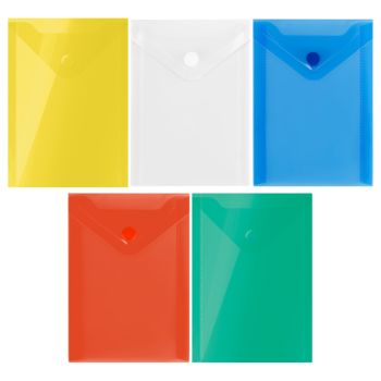 Папка-конверт на кнопке СТАММ А6, 150мкм, прозрачные, ассорти