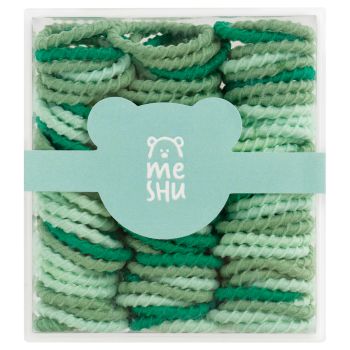 Резинки для волос MESHU, тонкие, зеленые ассорти, диаметр 2см, 90шт., пластиковый бокс